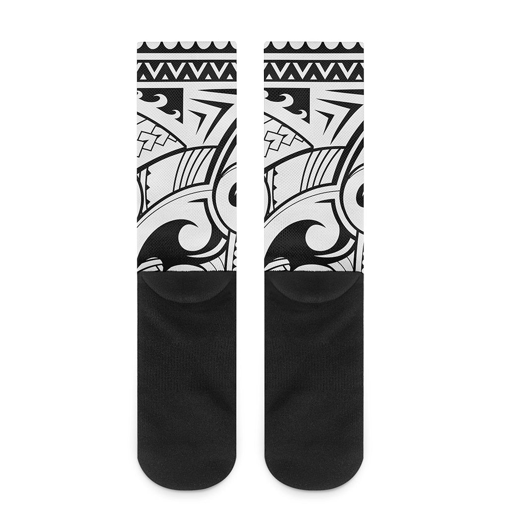 Black And White Maori Pattern Print Crew Socks