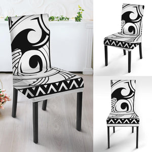 Black And White Maori Pattern Print Dining Chair Slipcover