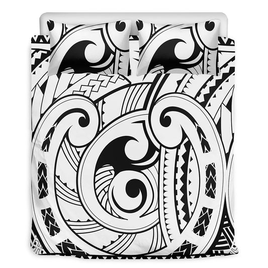 Black And White Maori Pattern Print Duvet Cover Bedding Set