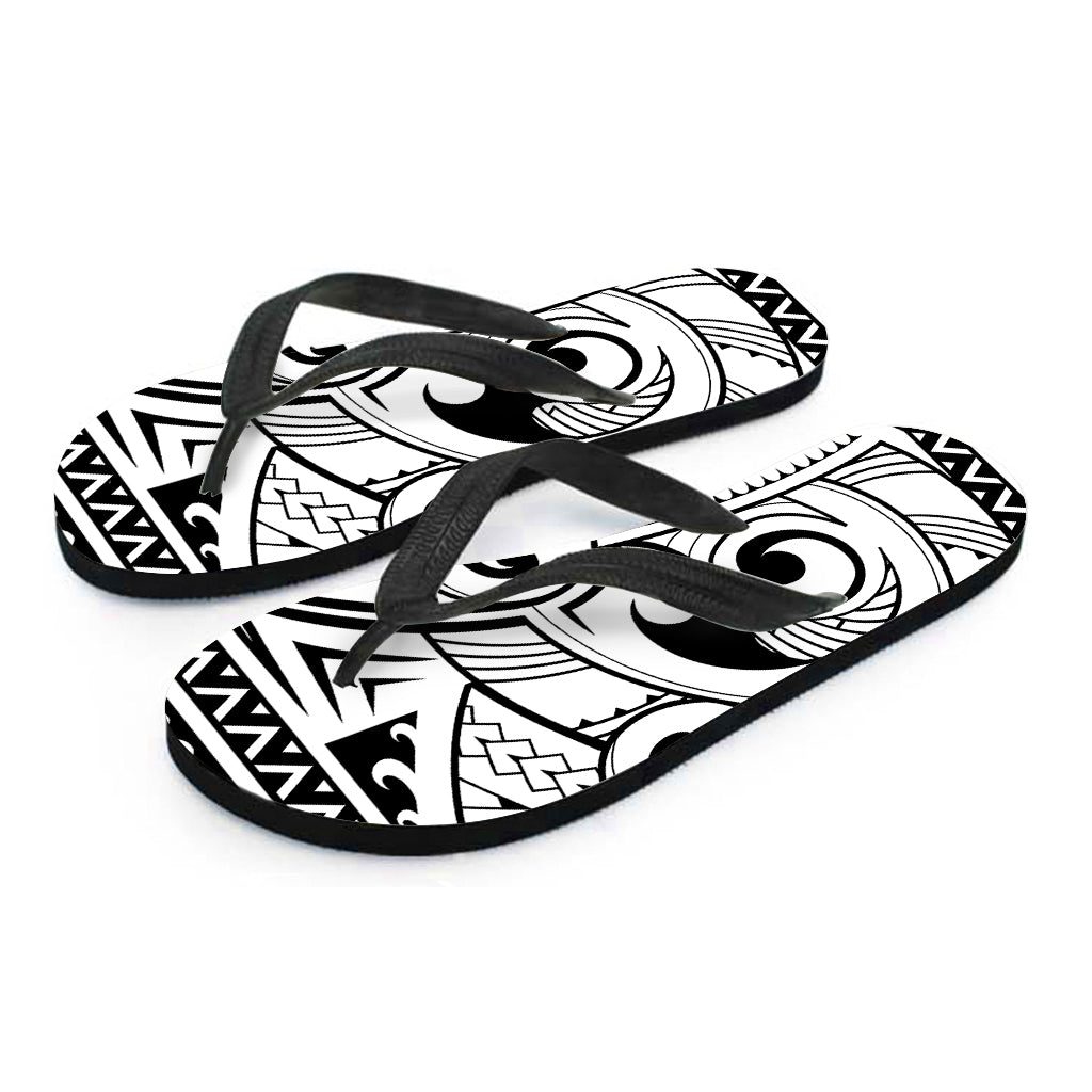 Black And White Maori Pattern Print Flip Flops