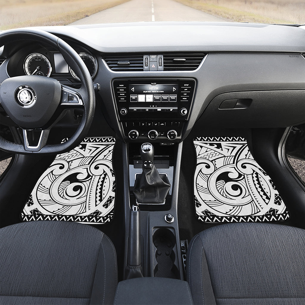 Black And White Maori Pattern Print Front and Back Car Floor Mats