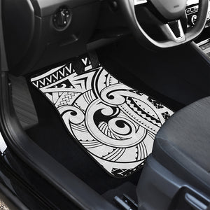 Black And White Maori Pattern Print Front and Back Car Floor Mats