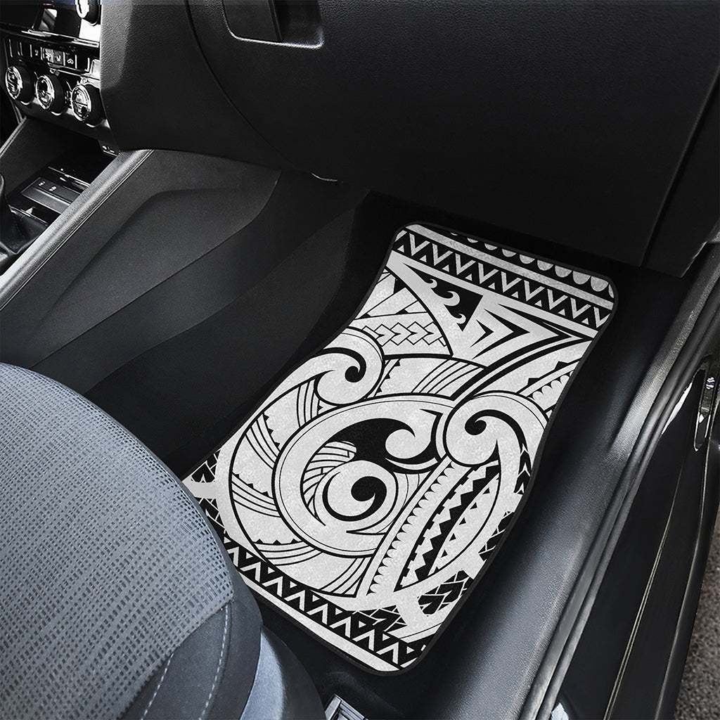 Black And White Maori Pattern Print Front and Back Car Floor Mats