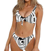 Black And White Maori Pattern Print Front Bow Tie Bikini