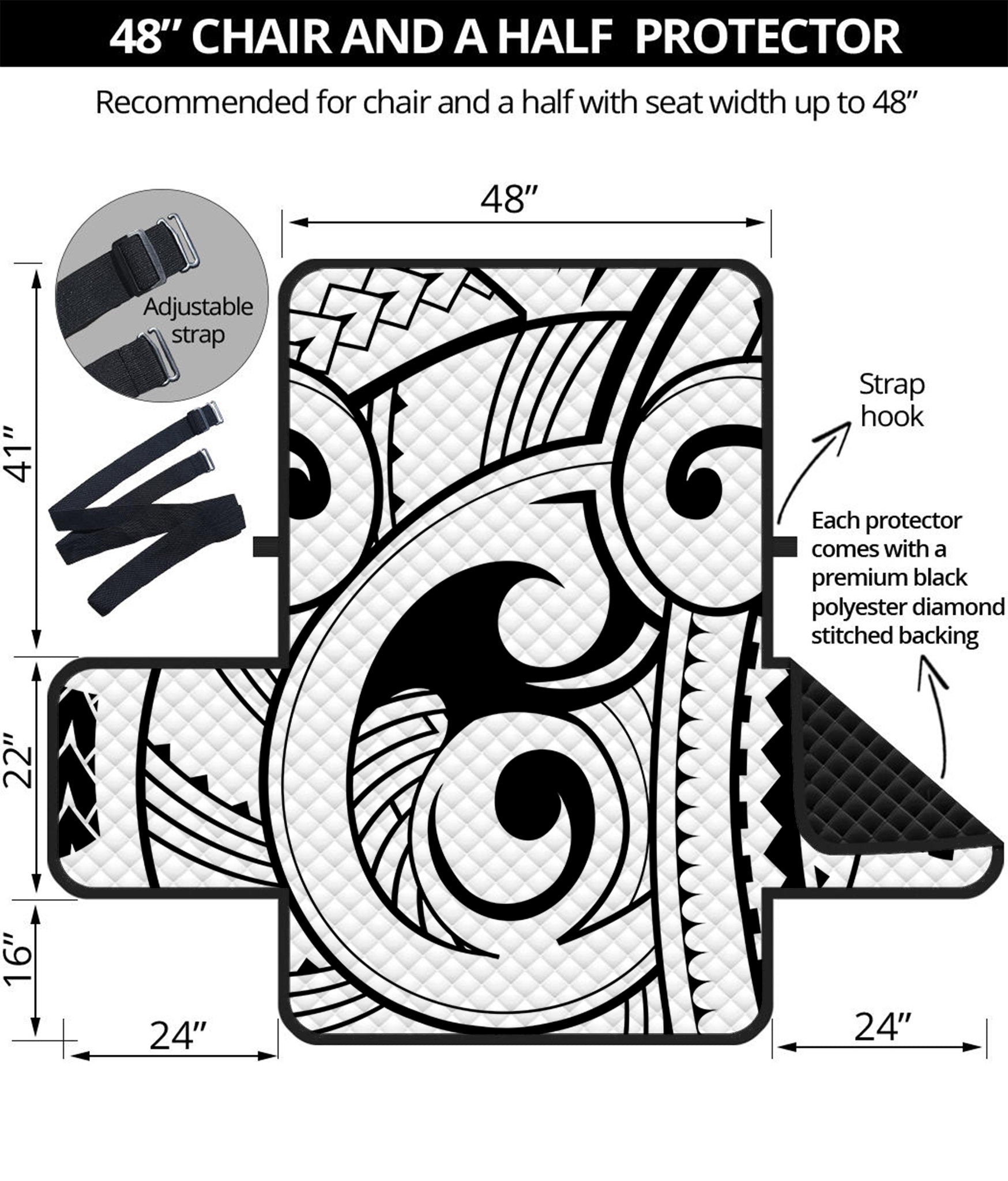 Black And White Maori Pattern Print Half Sofa Protector