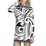 Black And White Maori Pattern Print Hoodie Dress