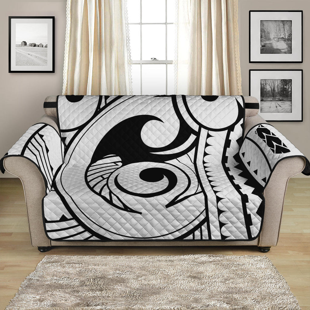 Black And White Maori Pattern Print Loveseat Protector