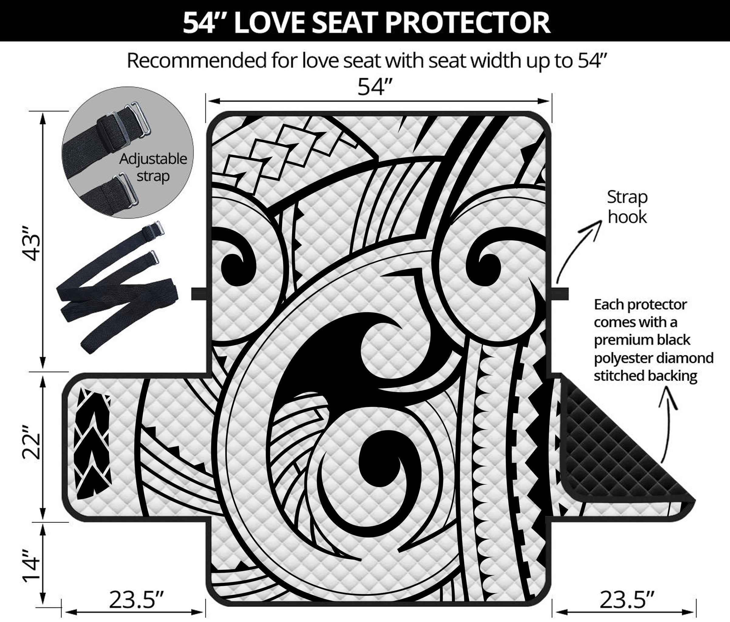 Black And White Maori Pattern Print Loveseat Protector