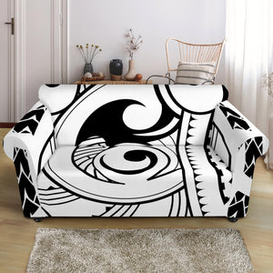 Black And White Maori Pattern Print Loveseat Slipcover