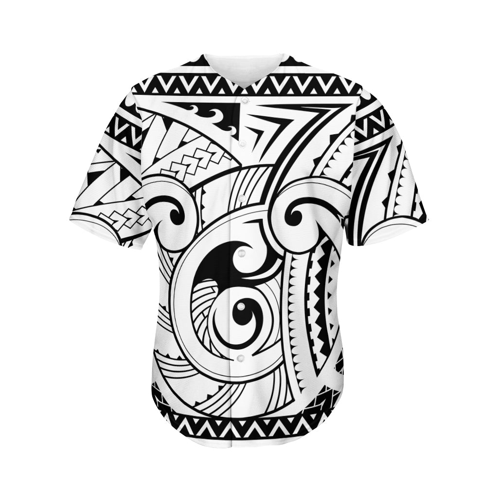 Black And White Maori Pattern Print Men's Baseball Jersey