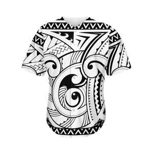 Black And White Maori Pattern Print Men's Baseball Jersey