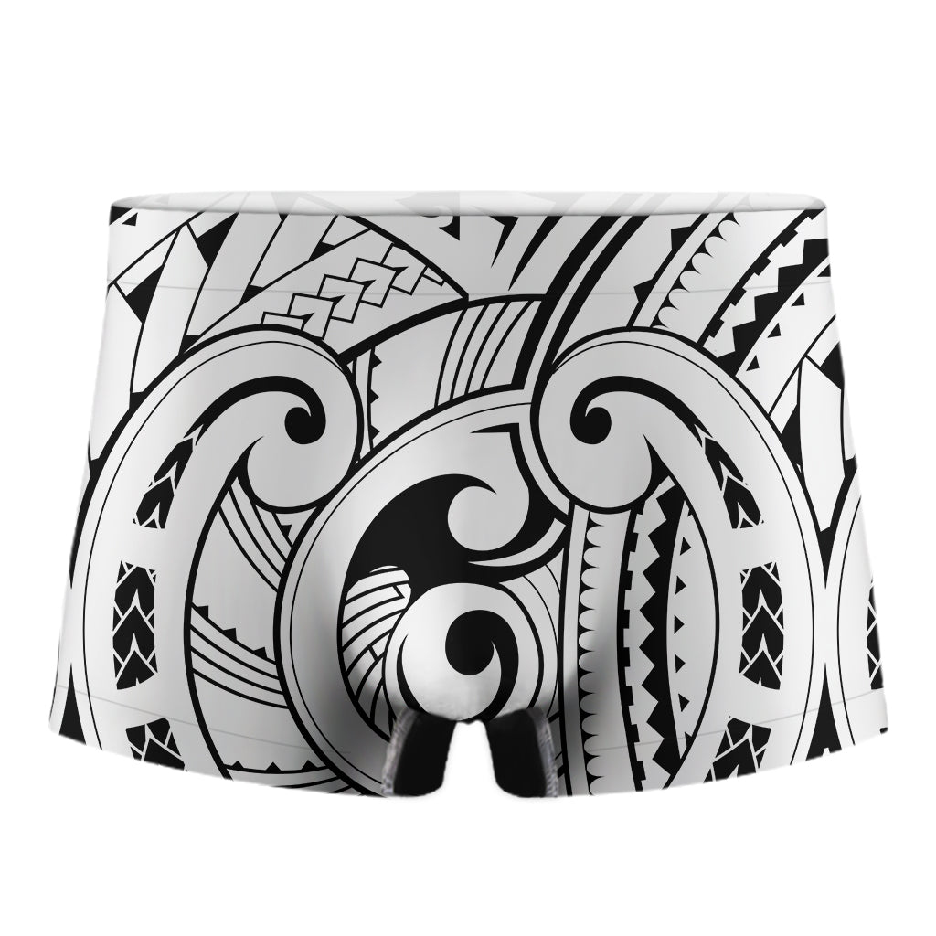 Black And White Maori Pattern Print Men's Boxer Briefs