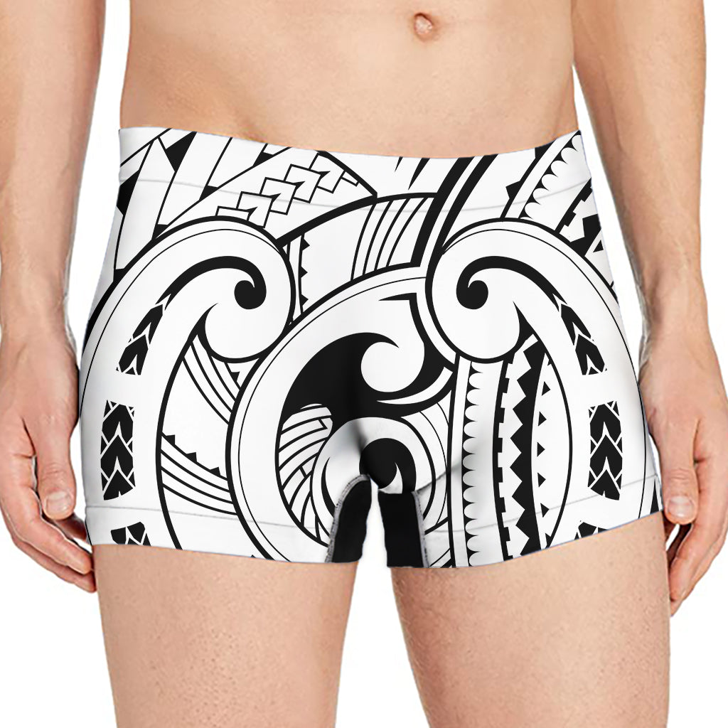 Black And White Maori Pattern Print Men's Boxer Briefs