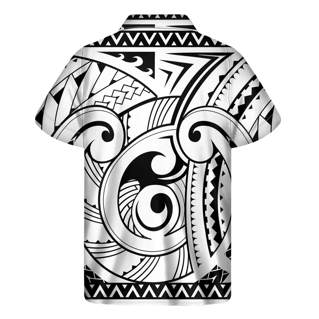 Black And White Maori Pattern Print Men's Short Sleeve Shirt