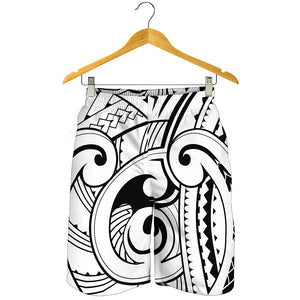 Black And White Maori Pattern Print Men's Shorts