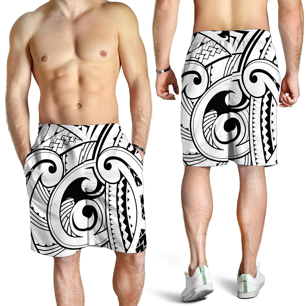 Black And White Maori Pattern Print Men's Shorts