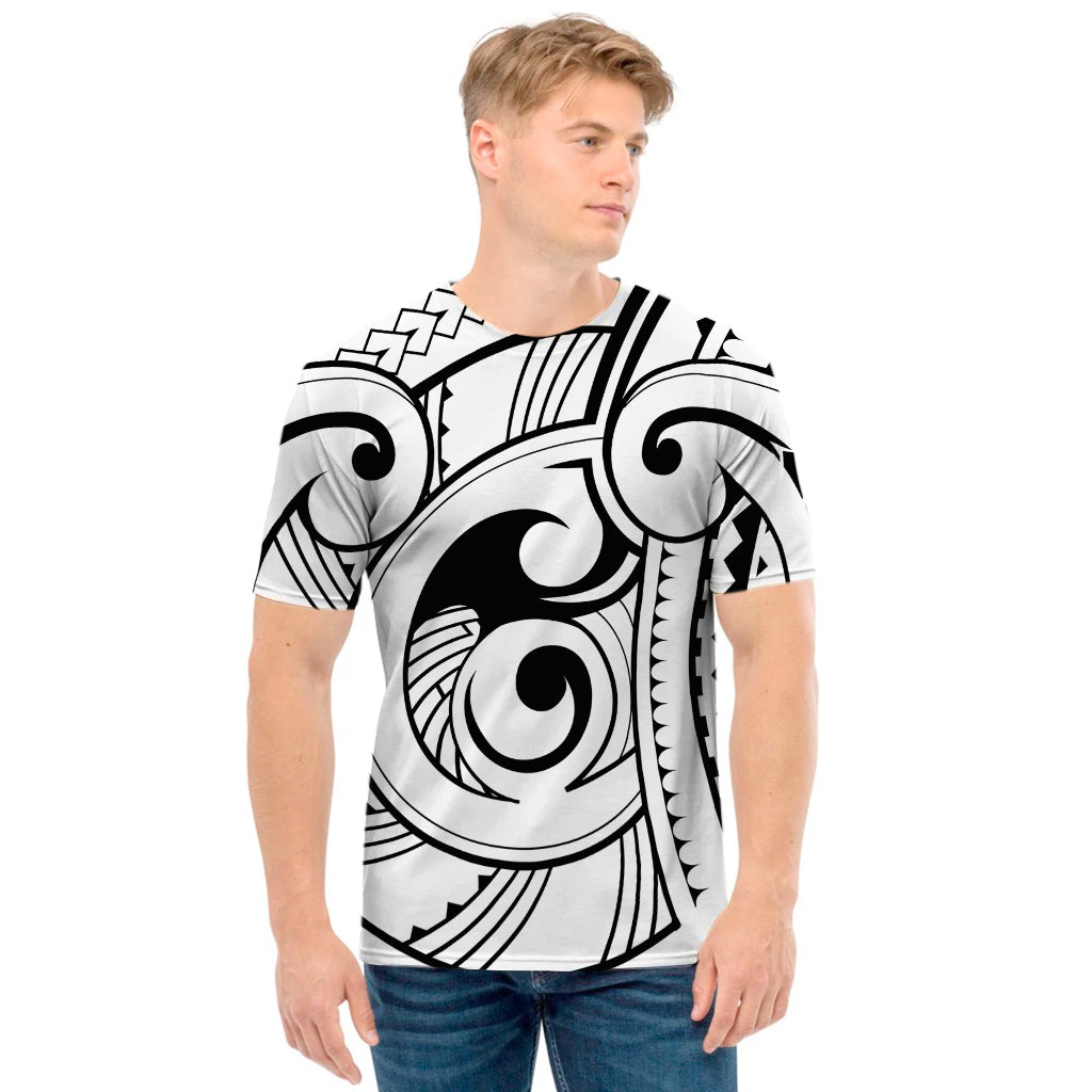 Black And White Maori Pattern Print Men's T-Shirt