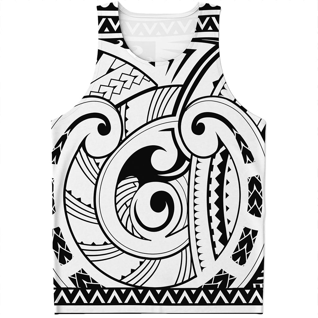 Black And White Maori Pattern Print Men's Tank Top