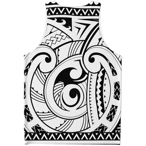 Black And White Maori Pattern Print Men's Tank Top