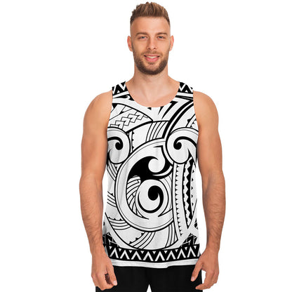 Black And White Maori Pattern Print Men's Tank Top