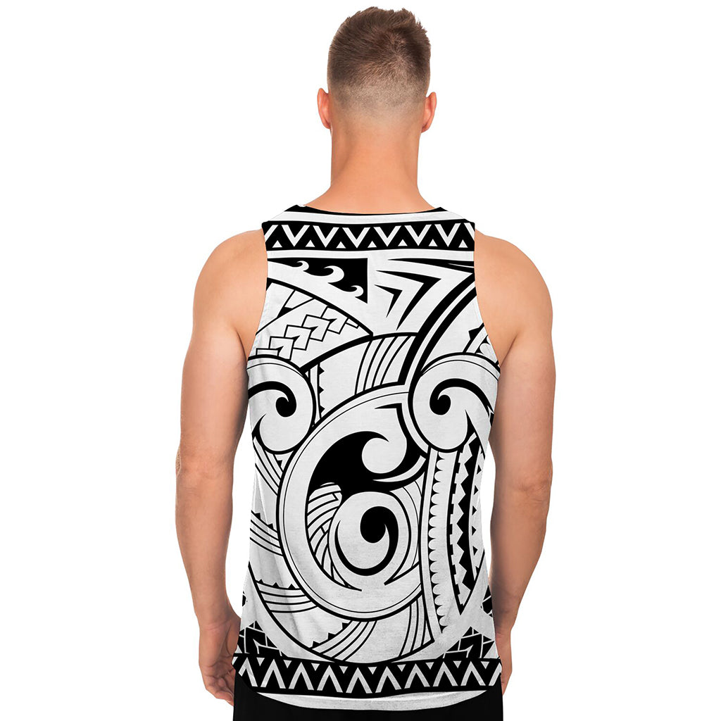 Black And White Maori Pattern Print Men's Tank Top