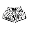 Black And White Maori Pattern Print Muay Thai Boxing Shorts