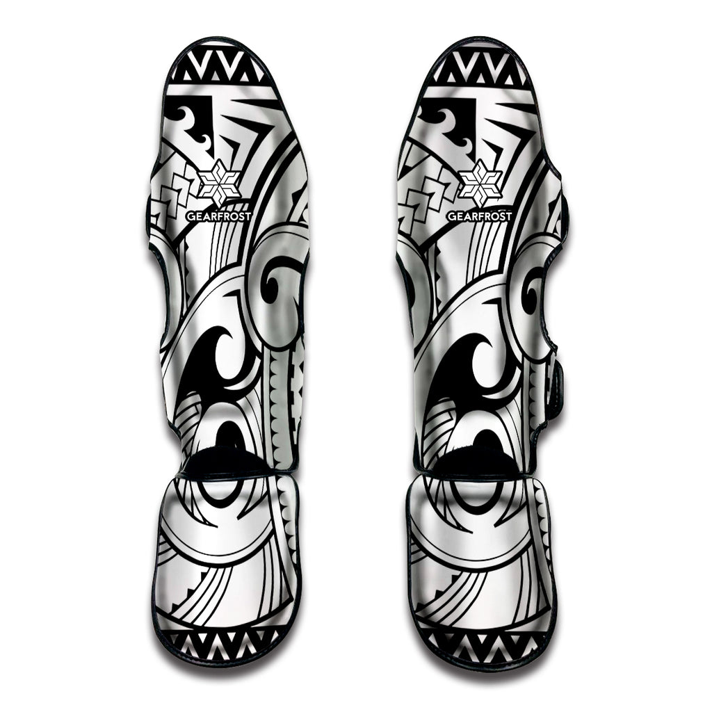 Black And White Maori Pattern Print Muay Thai Shin Guard