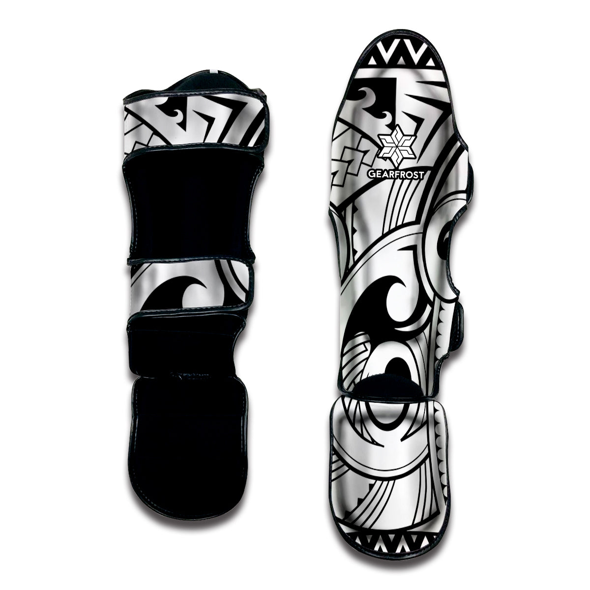 Black And White Maori Pattern Print Muay Thai Shin Guard