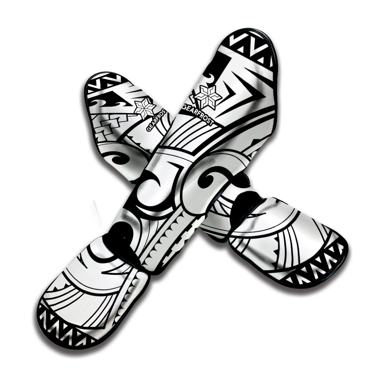 Black And White Maori Pattern Print Muay Thai Shin Guard