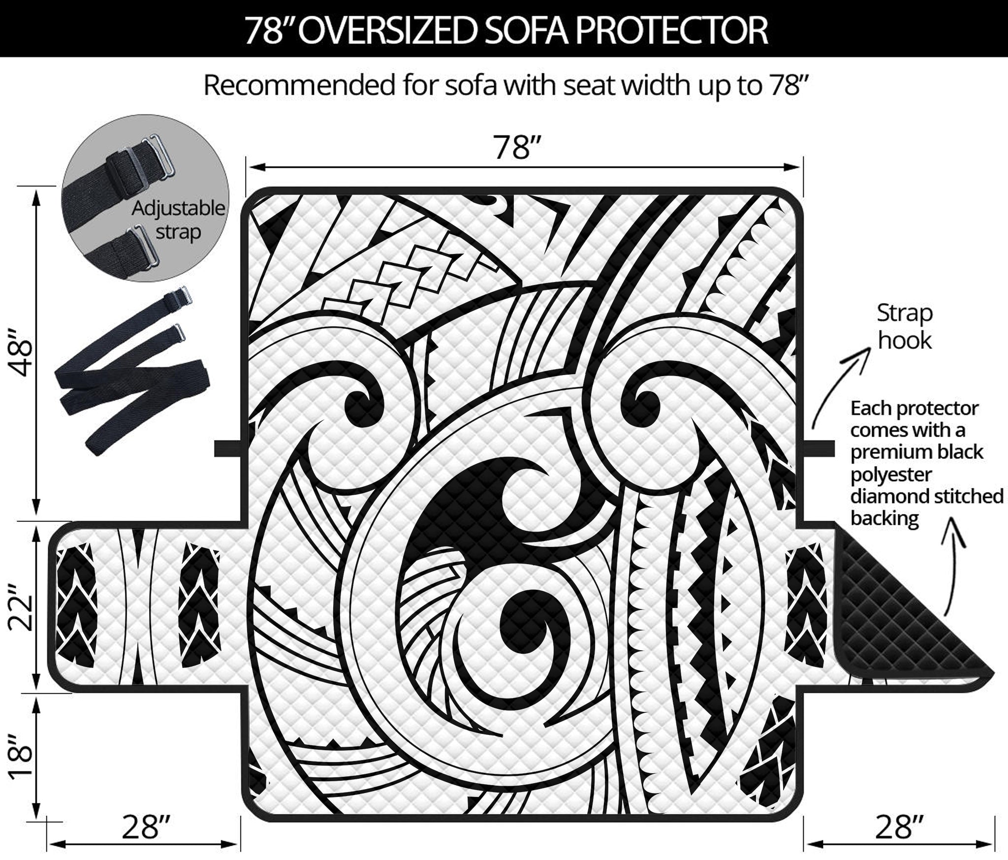 Black And White Maori Pattern Print Oversized Sofa Protector