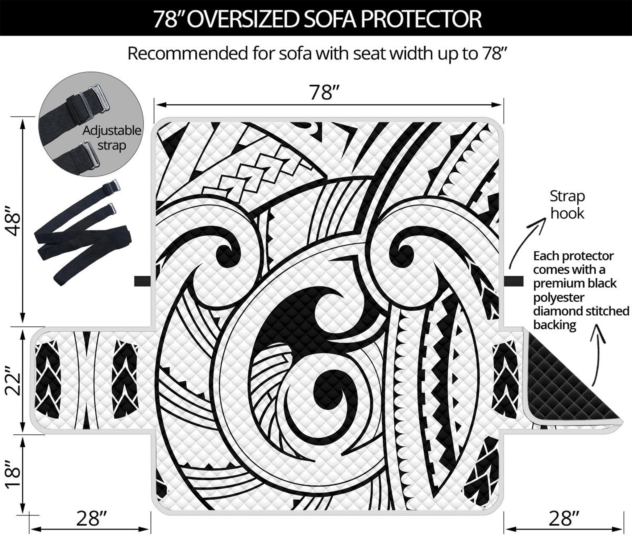 Black And White Maori Pattern Print Oversized Sofa Protector