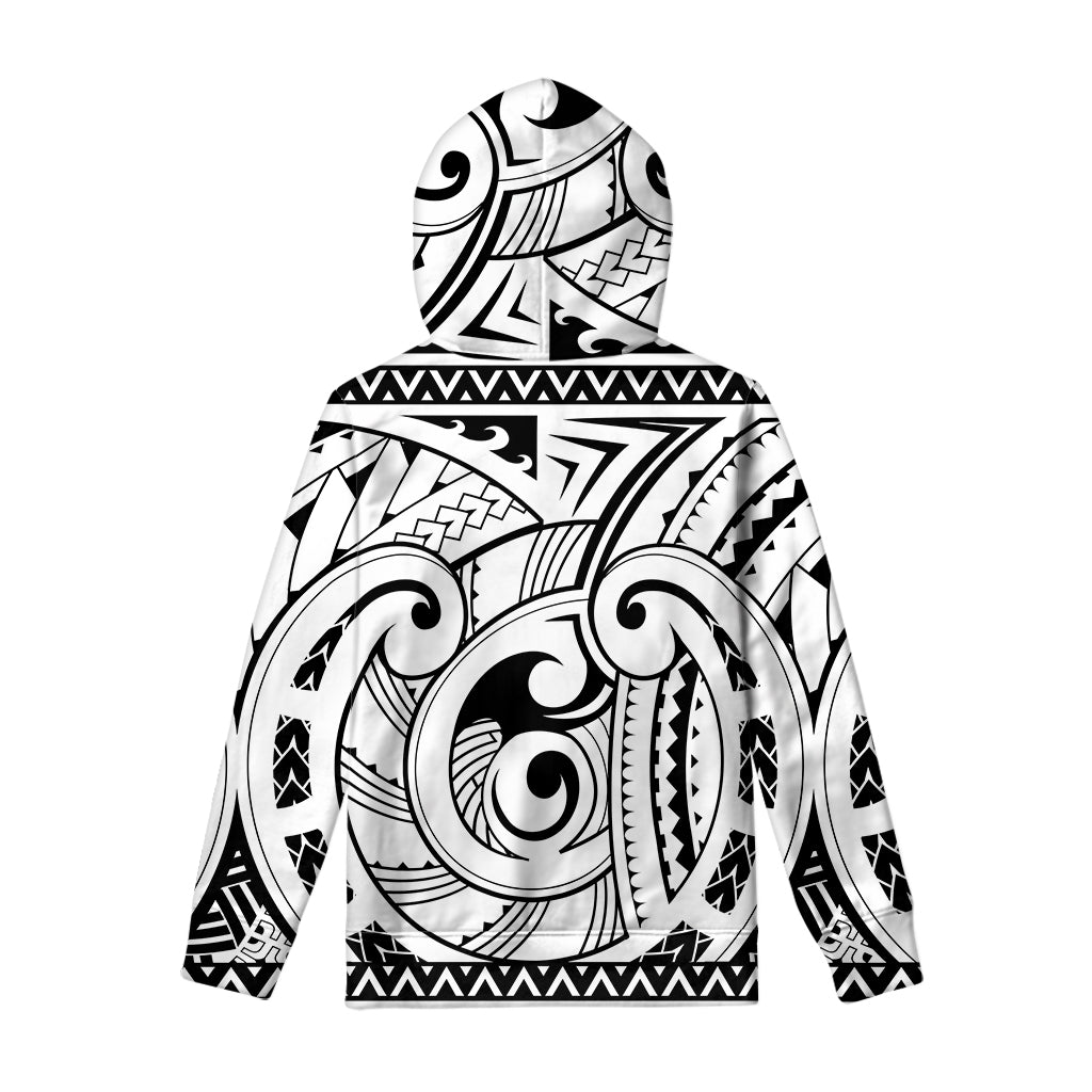 Black And White Maori Pattern Print Pullover Hoodie