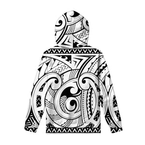 Black And White Maori Pattern Print Pullover Hoodie