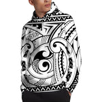 Black And White Maori Pattern Print Pullover Hoodie