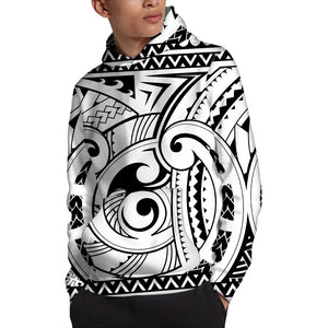 Black And White Maori Pattern Print Pullover Hoodie