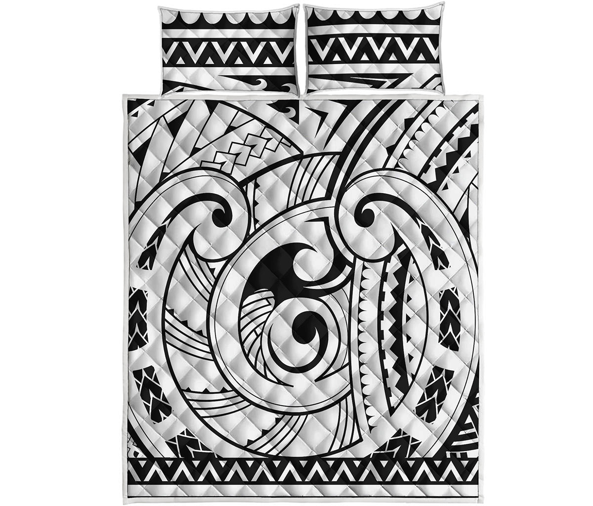 Black And White Maori Pattern Print Quilt Bed Set