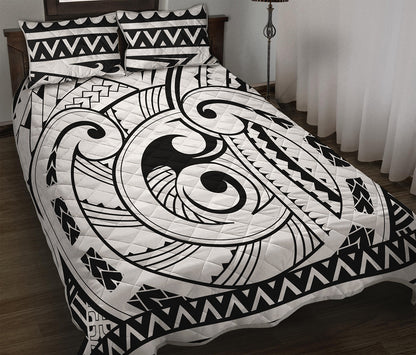 Black And White Maori Pattern Print Quilt Bed Set