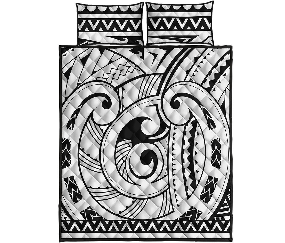 Black And White Maori Pattern Print Quilt Bed Set