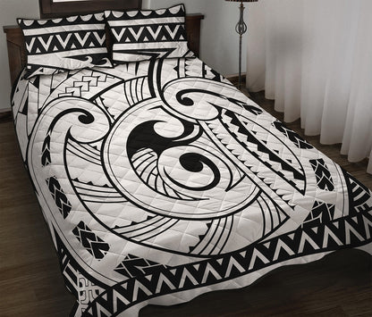 Black And White Maori Pattern Print Quilt Bed Set