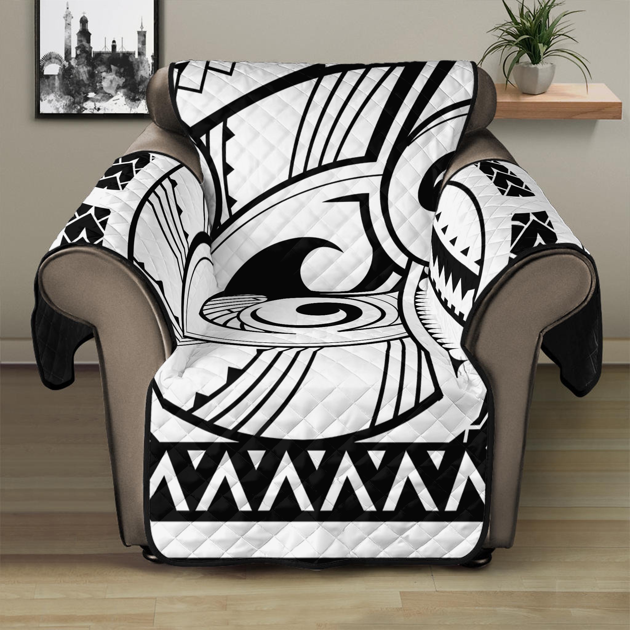 Black And White Maori Pattern Print Recliner Protector