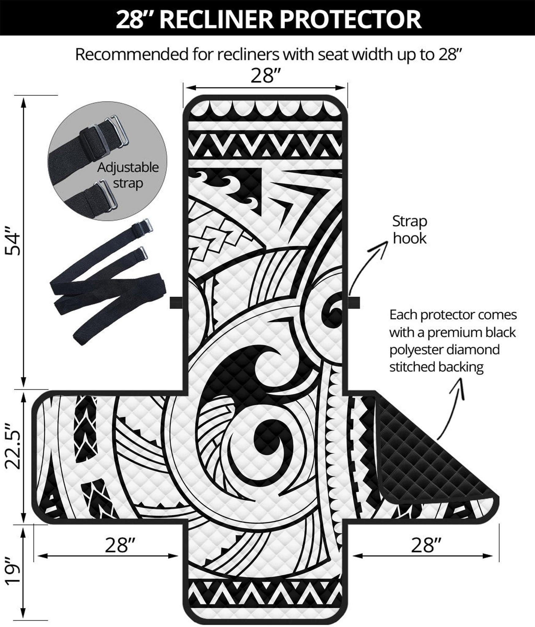 Black And White Maori Pattern Print Recliner Protector