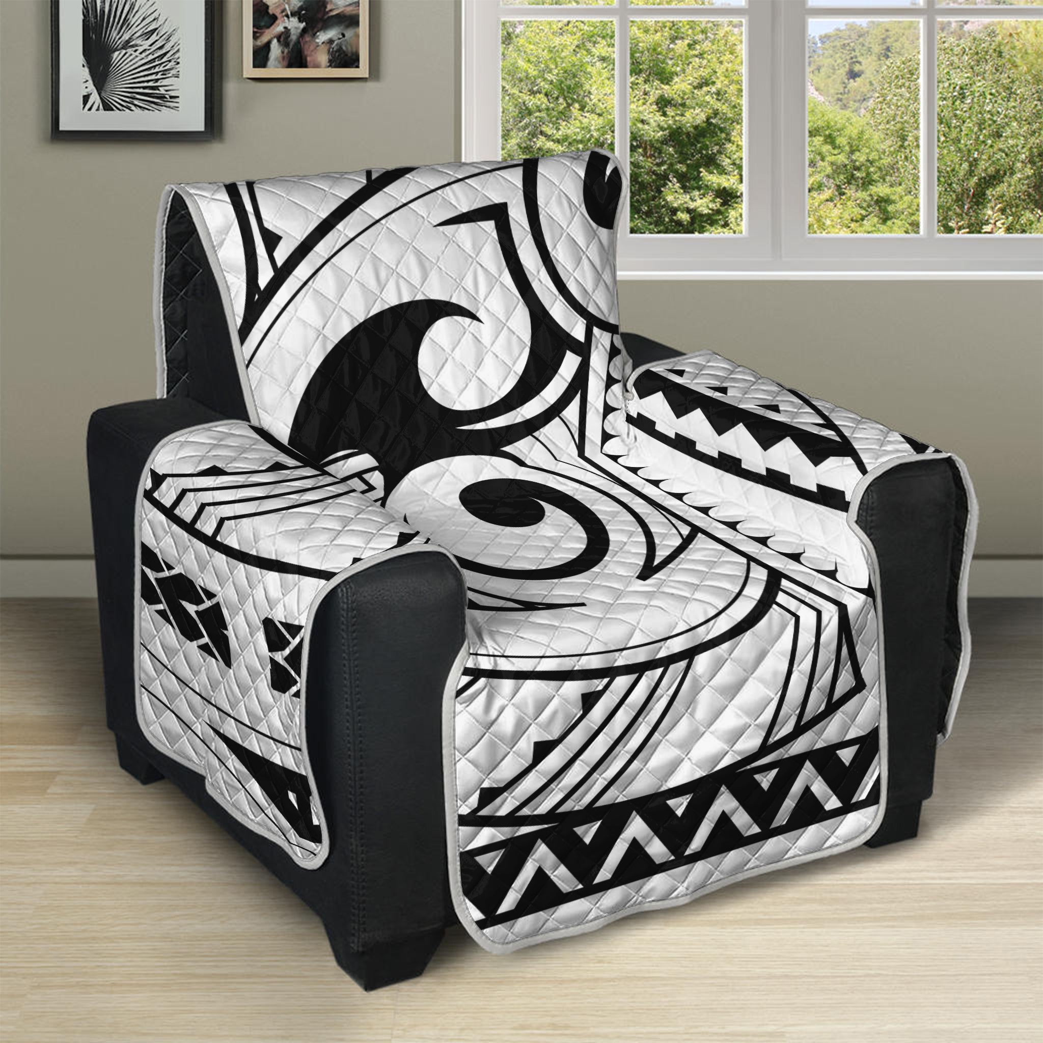 Black And White Maori Pattern Print Recliner Protector