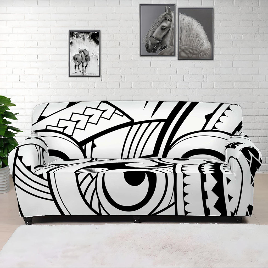 Black And White Maori Pattern Print Sofa Cover