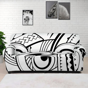 Black And White Maori Pattern Print Sofa Cover