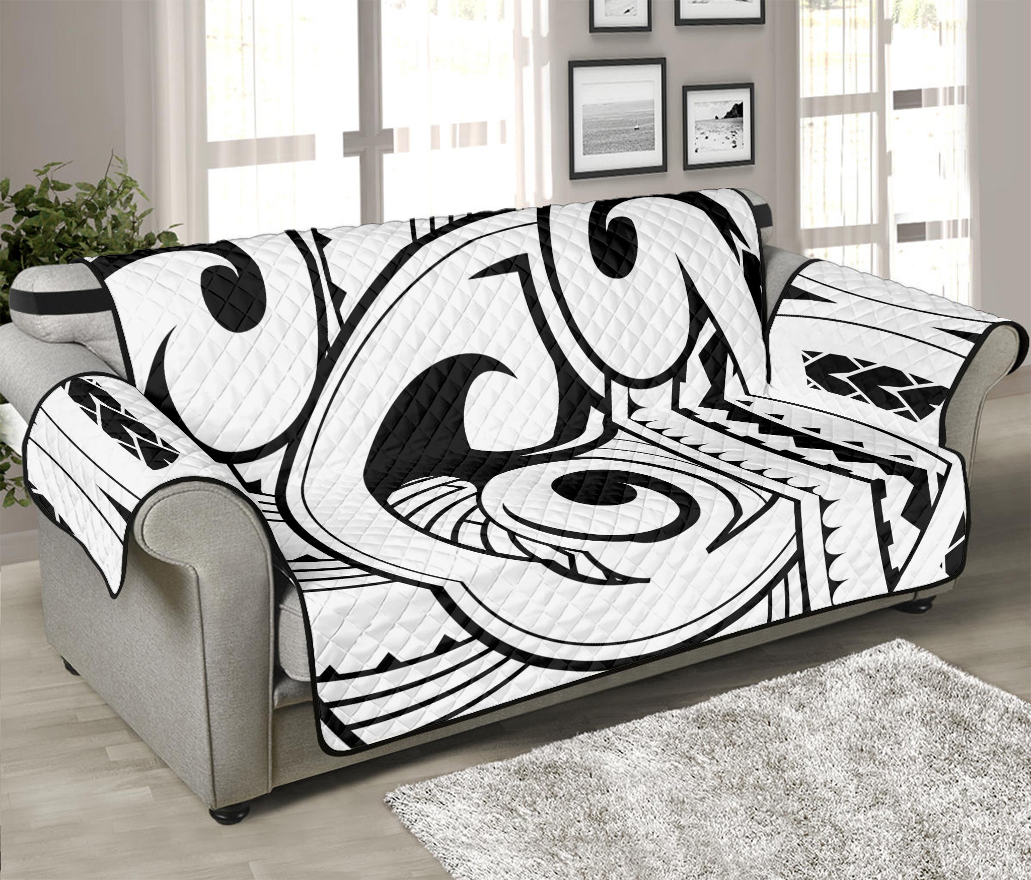 Black And White Maori Pattern Print Sofa Protector