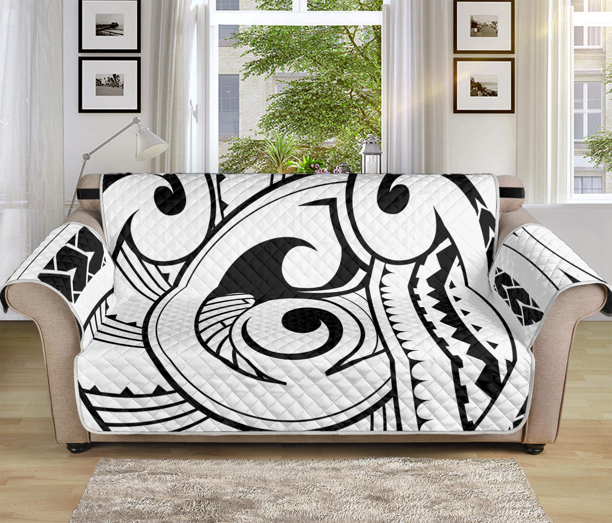 Black And White Maori Pattern Print Sofa Protector