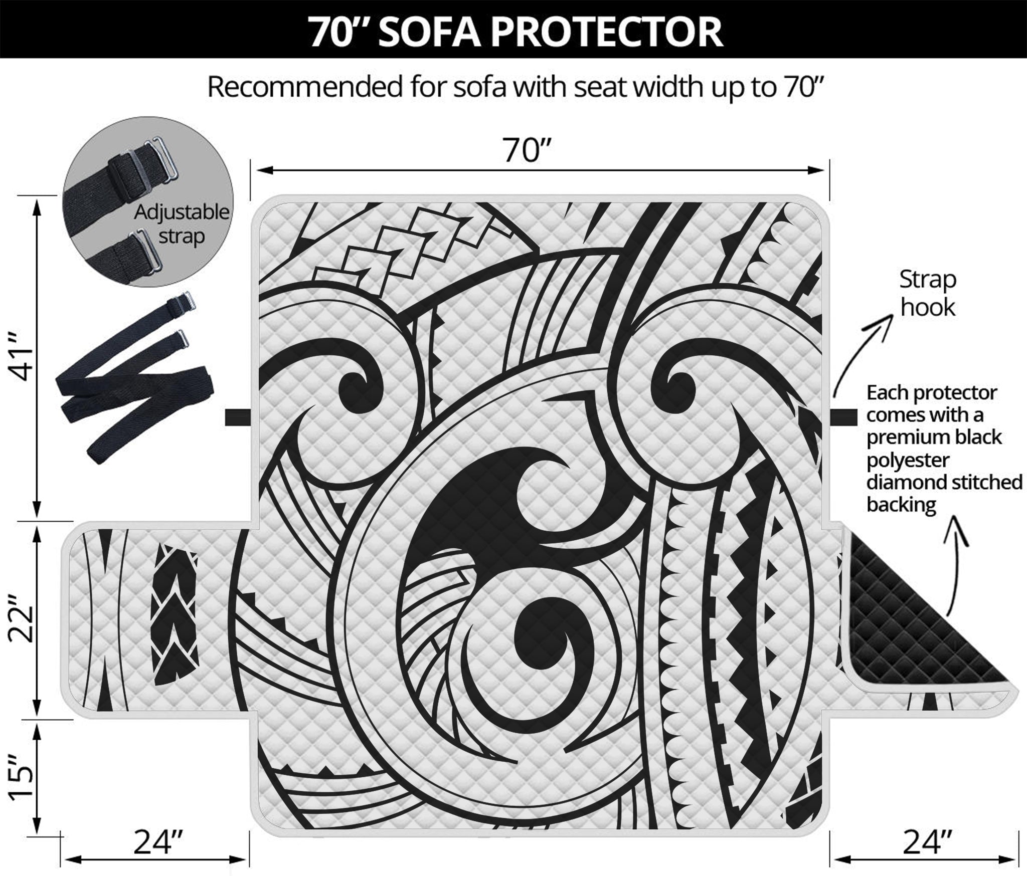 Black And White Maori Pattern Print Sofa Protector