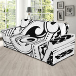 Black And White Maori Pattern Print Sofa Slipcover