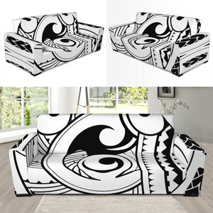 Black And White Maori Pattern Print Sofa Slipcover