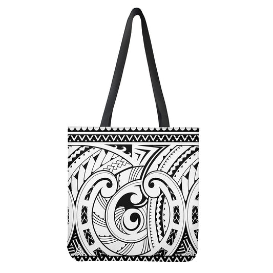 Black And White Maori Pattern Print Tote Bag